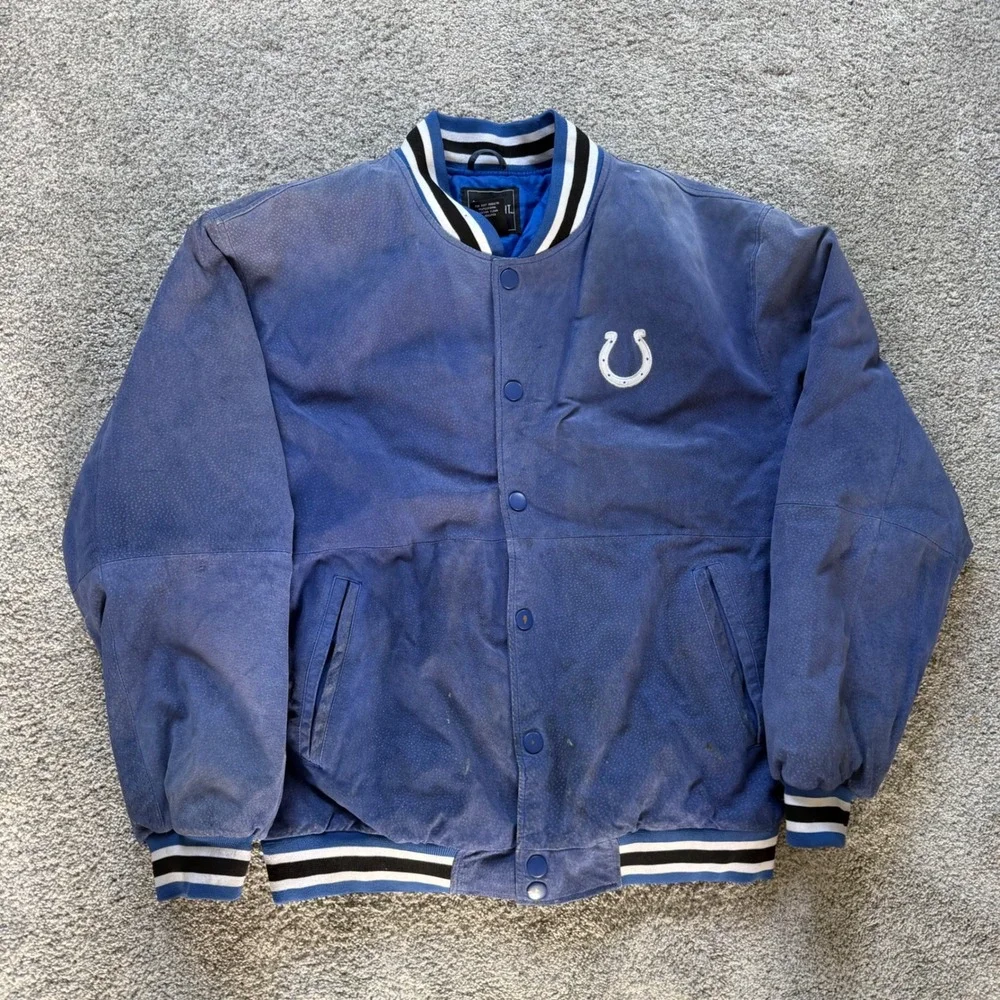 Vintage Spotlight Indianapolis Colts Blue Suede Leather Varsity Jacket Large